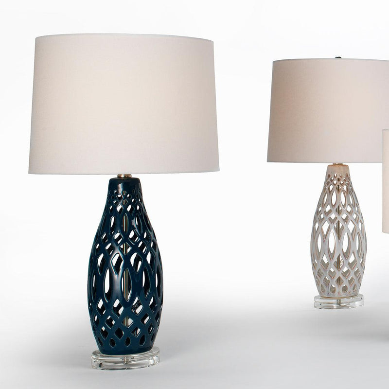 Coastal Style Filigree Dark Blue Ceramic Table Lamp Table Lamps LOOMLAN By Jamie Young