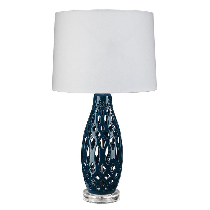 Coastal Style Filigree Dark Blue Ceramic Table Lamp Table Lamps LOOMLAN By Jamie Young