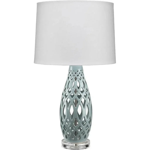 Coastal Style Filigree Light Blue Ceramic Table Lamp - LOOMLAN - Jamie Young - Table Lamps
