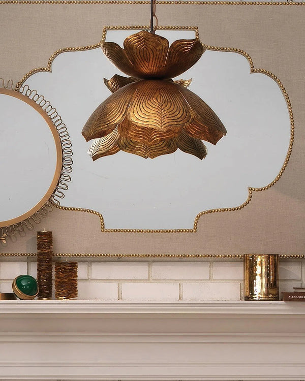 Coastal Style Gold Iron Flowering Lotus Pendant - Small Pendants LOOMLAN By Jamie Young