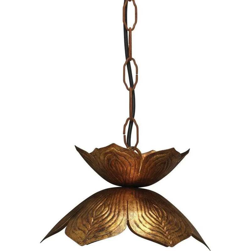 Coastal Style Gold Iron Flowering Lotus Pendant - Small-Pendants-Jamie Young-LOOMLAN