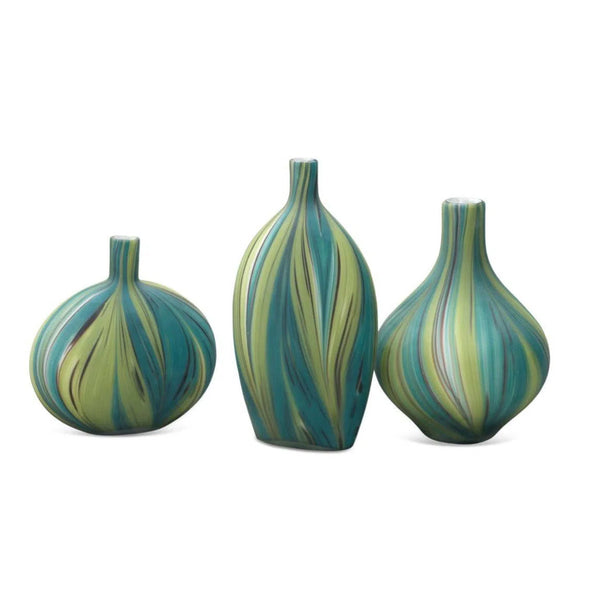 Coastal Style Green Glass Stream Vessels (set of 3) Vases & Jars LOOMLAN By Jamie Young