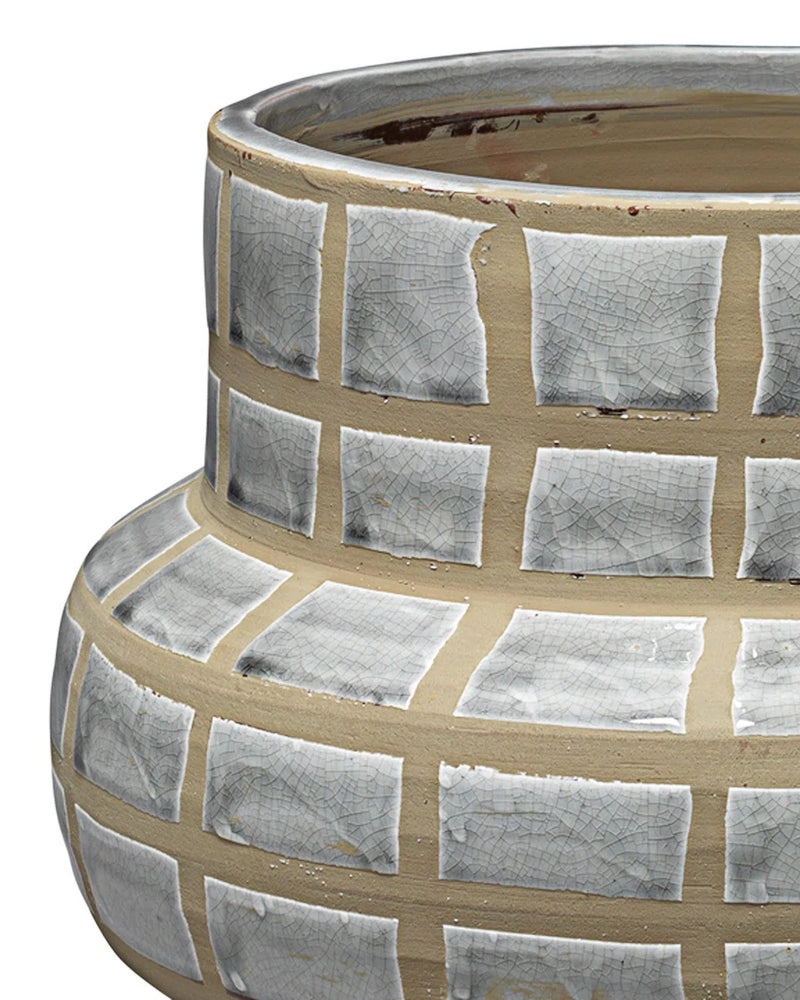 Coastal Style Grey Ceramic Grid Ceramic Vase Vases & Jars LOOMLAN By Jamie Young