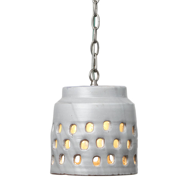 Coastal Style Grey Ceramic Perforated Pendant Pendants LOOMLAN By Jamie Young