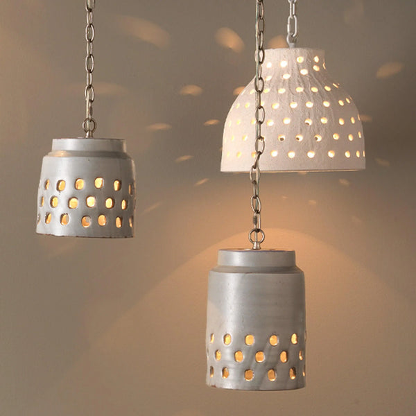 Coastal Style Grey Ceramic Tapered Perforated Pendant Pendants LOOMLAN By Jamie Young