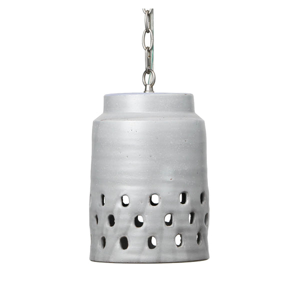 Coastal Style Grey Ceramic Tapered Perforated Pendant Pendants LOOMLAN By Jamie Young