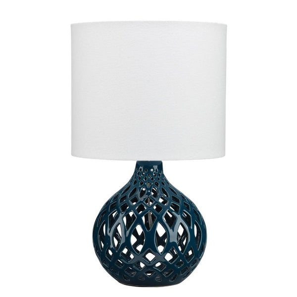 Coastal Style Navy Blue Ceramic Fretwork Table Lamp Table Lamps LOOMLAN By Jamie Young