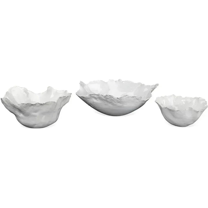 Coastal Style White Ceramic Fleur Ceramic Bowls 3PC - LOOMLAN - Jamie Young - Boxes & Bowls