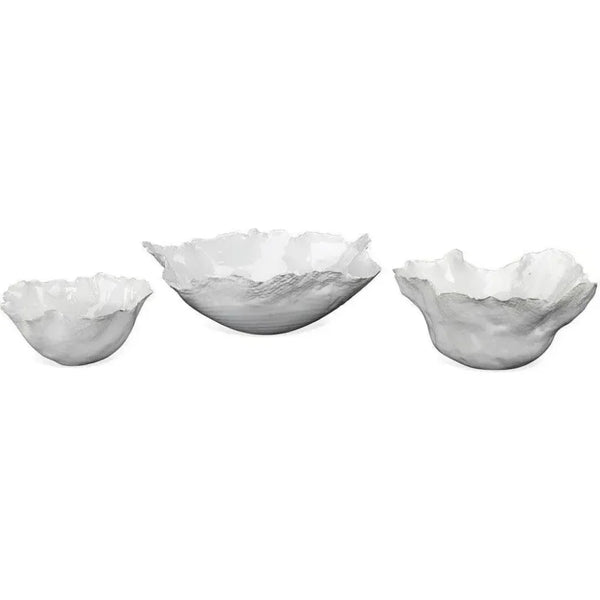 Coastal Style White Ceramic Fleur Ceramic Bowls 3PC - LOOMLAN - Jamie Young - Boxes & Bowls