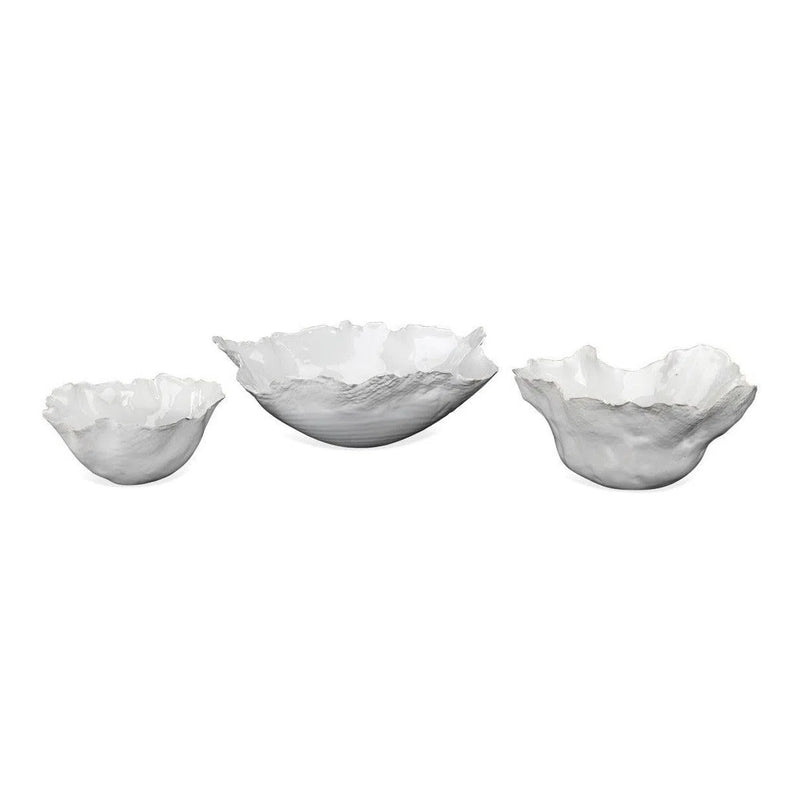 Coastal Style White Ceramic Fleur Ceramic Bowls (set of 3) Boxes & Bowls LOOMLAN By Jamie Young
