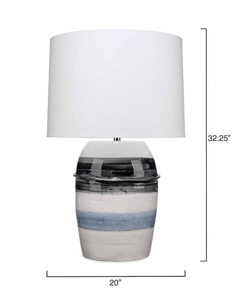 Coastal Style White Ceramic Horizon Striped Table Lamp Table Lamps LOOMLAN By Jamie Young