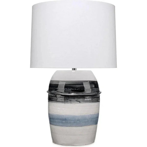 Coastal Style White Ceramic Horizon Striped Table Lamp - LOOMLAN - Jamie Young - Table Lamps