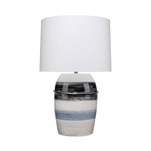 Coastal Style White Ceramic Horizon Striped Table Lamp Table Lamps LOOMLAN By Jamie Young
