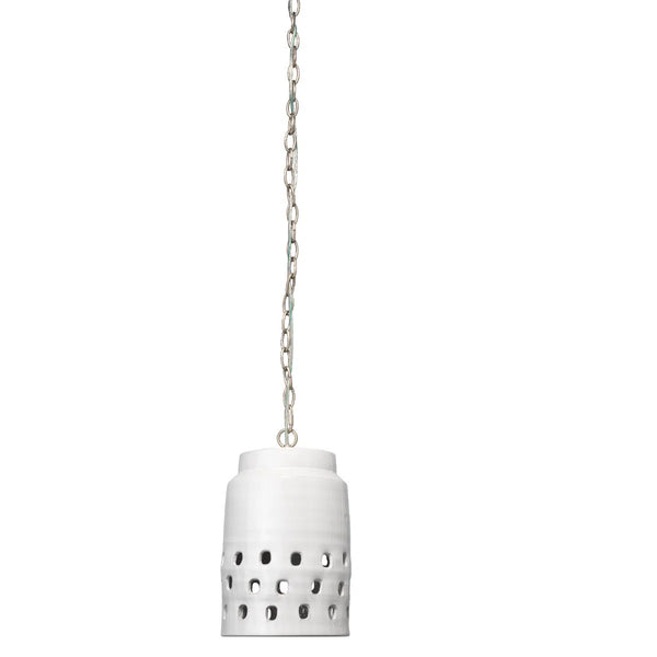 Coastal Style White Ceramic Long Perforated Pendant Pendants LOOMLAN By Jamie Young