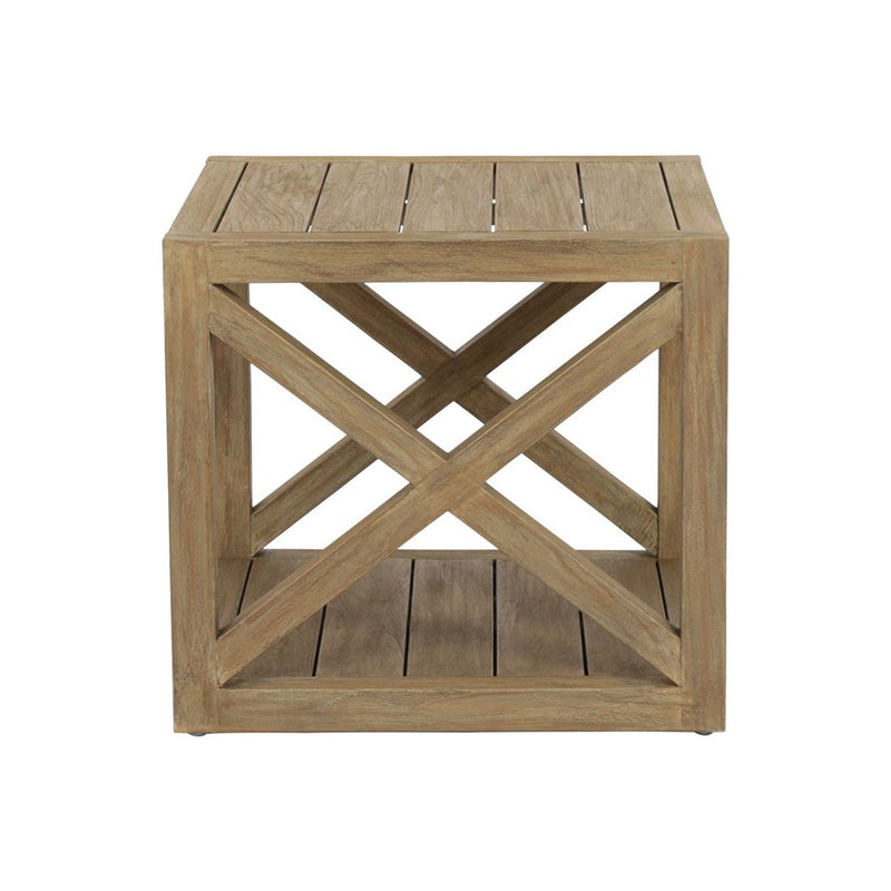 Coastal Teak X Shape Outdoor End Table-Outdoor Side Tables-Sunset West-LOOMLAN