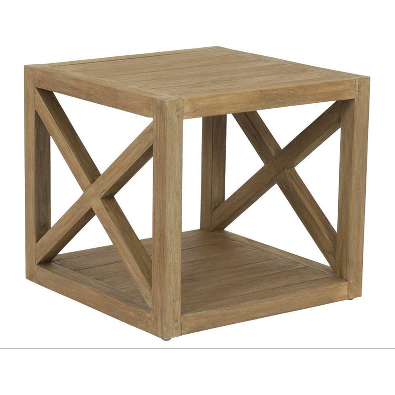 Coastal Teak X Shape Outdoor End Table-Outdoor Side Tables-Sunset West-LOOMLAN