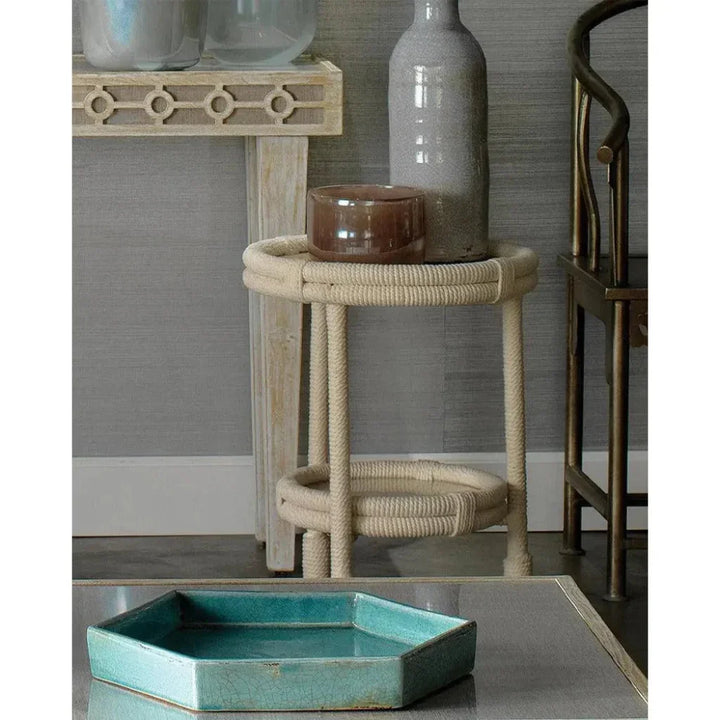 Coastal White Rope Mid Century Side Table Storage - LOOMLAN - Jamie Young - Side Tables
