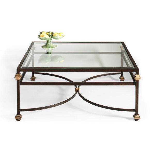 Collar Bronze Finish Glass Top Square Coffee Table-Coffee Tables-Chelsea House-LOOMLAN