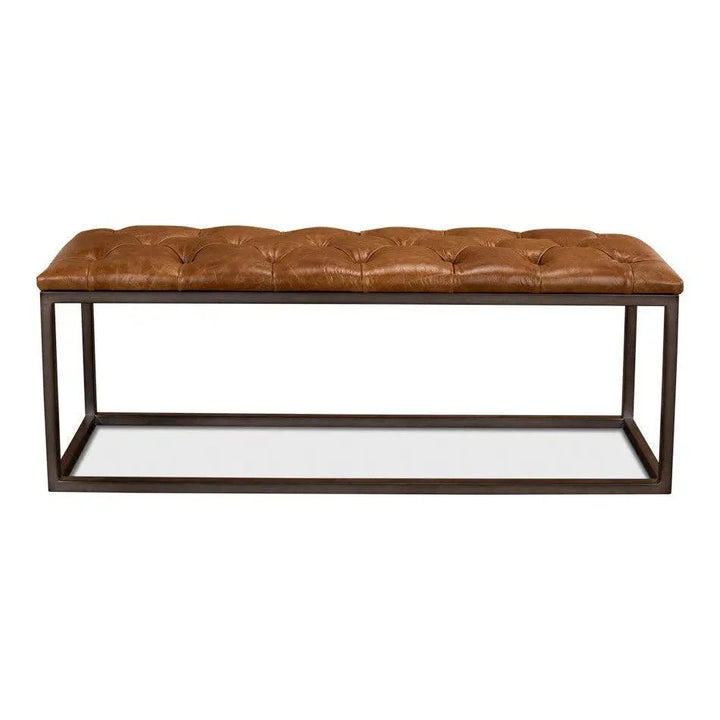 Cologne Brown Leather Bench - LOOMLAN - Sarreid - Bedroom Benches