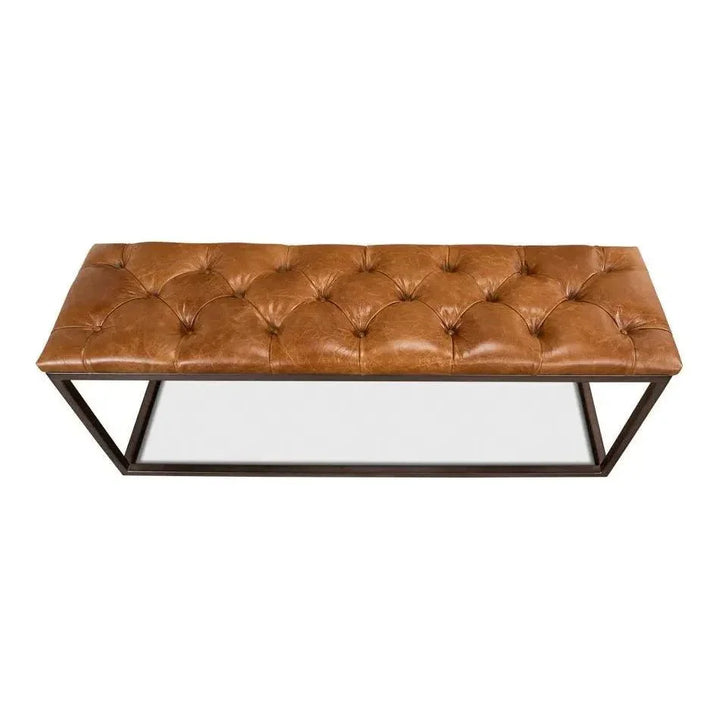Cologne Brown Leather Bench - LOOMLAN - Sarreid - Bedroom Benches