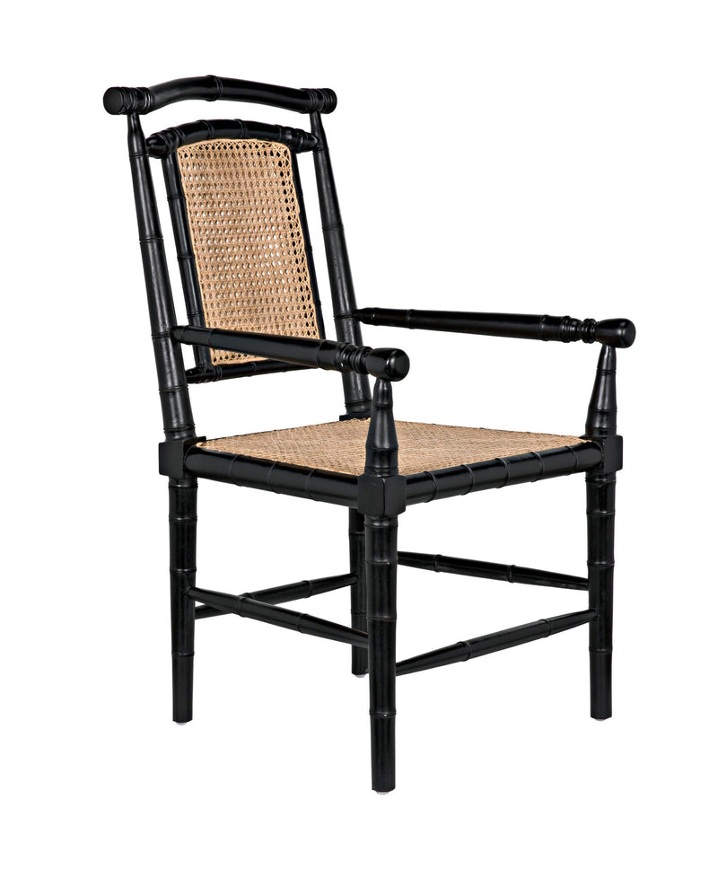 Colonial Bamboo Wood Black Arm Chair-Club Chairs-Noir-LOOMLAN