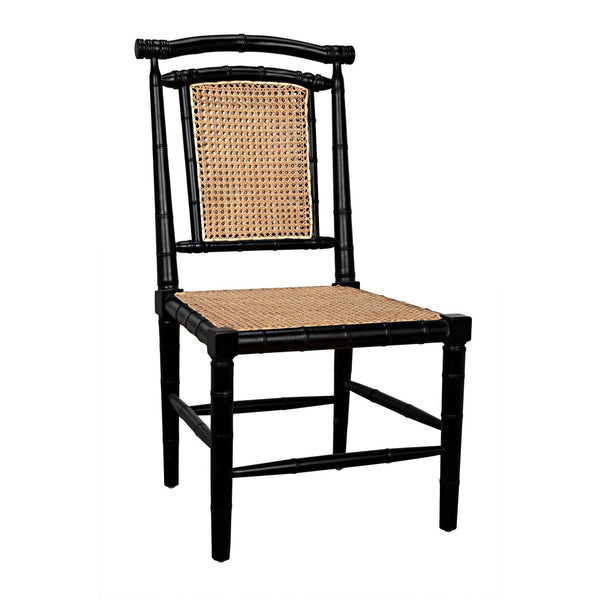 Colonial Bamboo Wood Black Armless Side Chair-Club Chairs-Noir-LOOMLAN