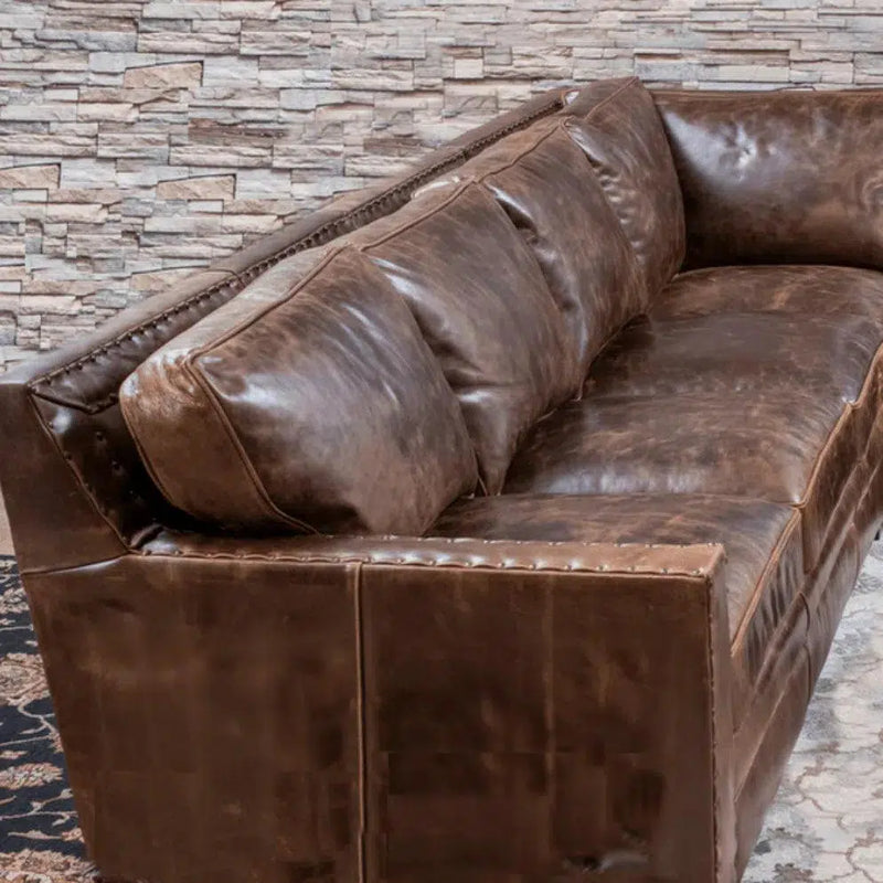 Colorado Tan Top Grain Leather Couch High Back Made In USA Sofas & Loveseats LOOMLAN By Uptown Sebastian