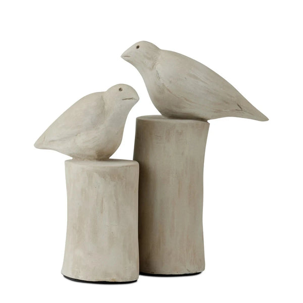 Currey & Co-Concrete Birds Outdoor Sculpture 2PC-Statues & Sculptures-LOOMLAN