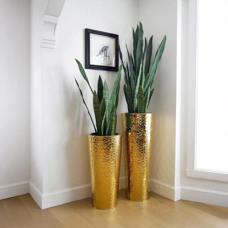 Cone Outdoor Gold Hammered Planter-Planters-Le Present-LOOMLAN