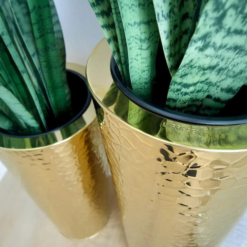 Cone Outdoor Gold Hammered Planter-Planters-Le Present-LOOMLAN