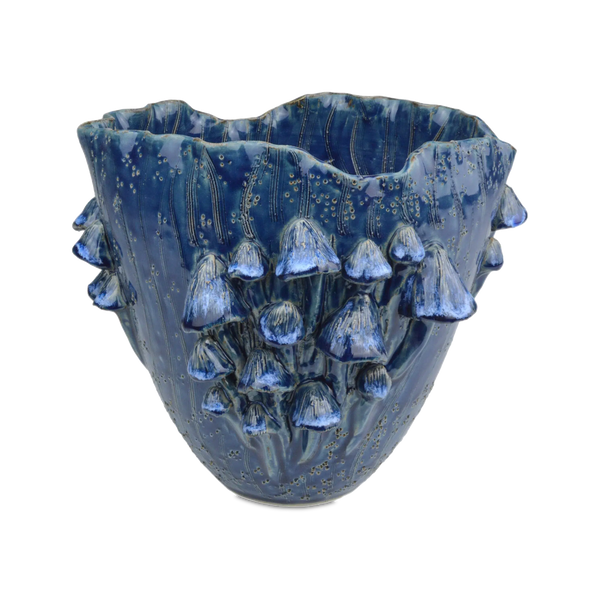 Conical Mushrooms Medium Dark Blue Vase-Vases & Jars-Currey & Co-LOOMLAN