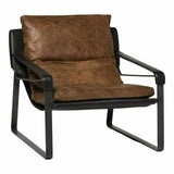 Connor Brown Leather Slipper Chair Metal Frame Club Chairs LOOMLAN By Moe's Home