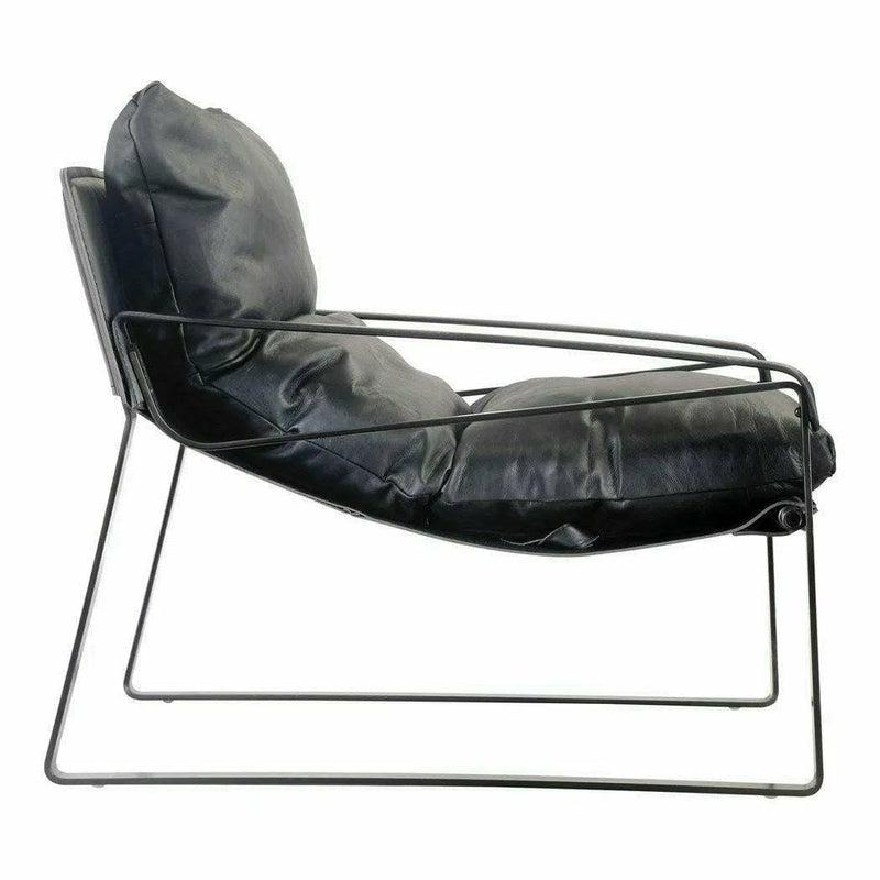 Connor Onyx Black Leather Slipper Chair Metal Frame Club Chairs LOOMLAN By Moe's Home