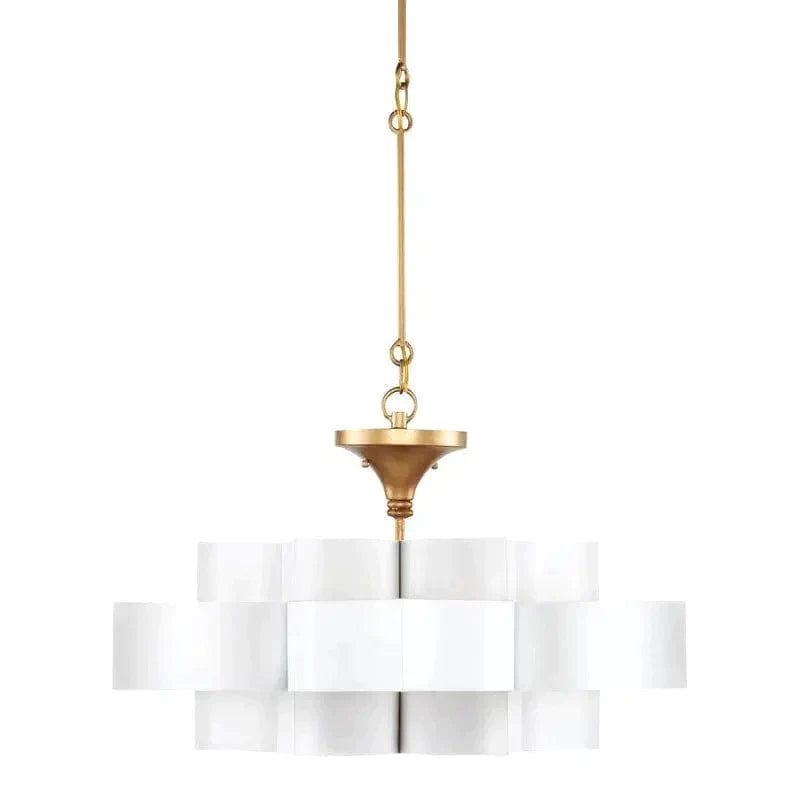 Contemporary Gold Leaf Grand Lotus White Chandelier Chandeliers LOOMLAN By Currey & Co