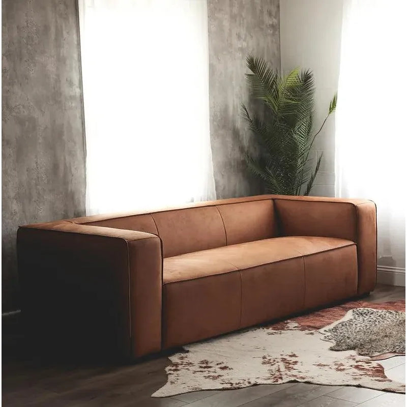 Contemporary Leather Club Sofa 100" Wide