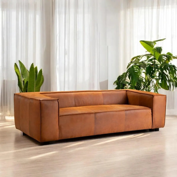 Contemporary Leather Club Sofa 100" Wide-Sofas & Loveseats-Uptown Sebastian-LOOMLAN