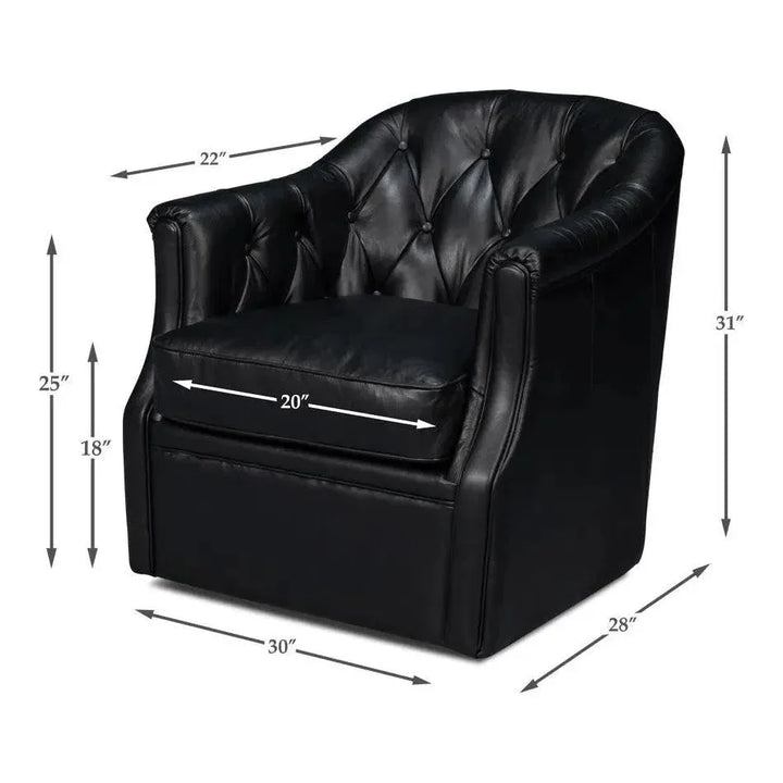 Coolidge Leather Black Swivel Arm Chair - LOOMLAN - Sarreid - Club Chairs