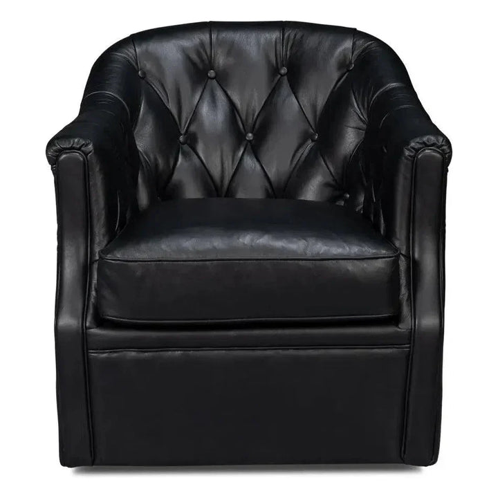 Coolidge Leather Black Swivel Arm Chair - LOOMLAN - Sarreid - Club Chairs