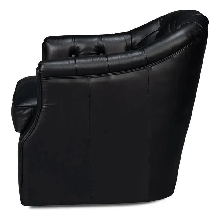 Coolidge Leather Black Swivel Arm Chair - LOOMLAN - Sarreid - Club Chairs