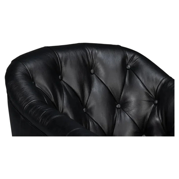 Coolidge Leather Black Swivel Arm Chair - LOOMLAN - Sarreid - Club Chairs