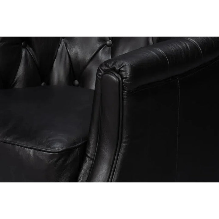 Coolidge Leather Black Swivel Arm Chair - LOOMLAN - Sarreid - Club Chairs