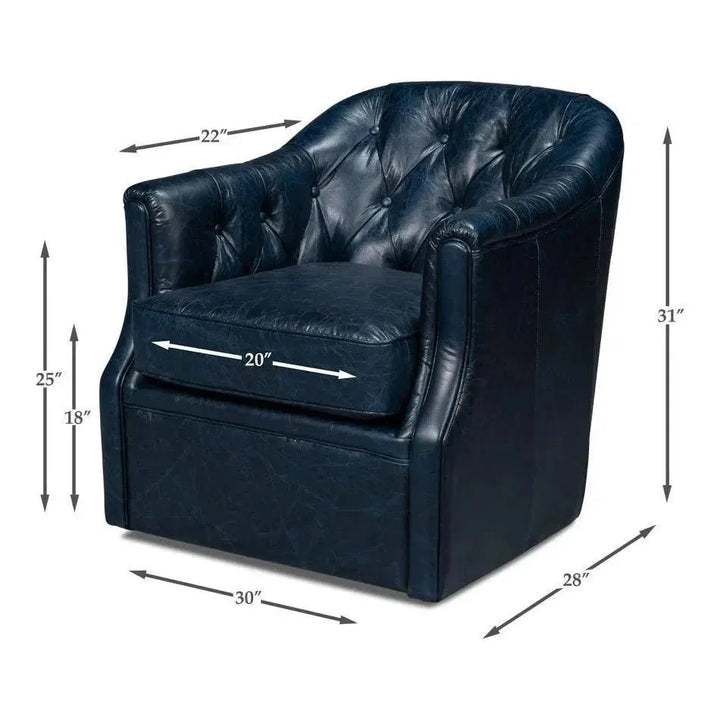 Coolidge Leather Blue Swivel Arm Chair - LOOMLAN - Sarreid - Club Chairs