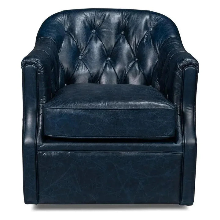 Coolidge Leather Blue Swivel Arm Chair - LOOMLAN - Sarreid - Club Chairs