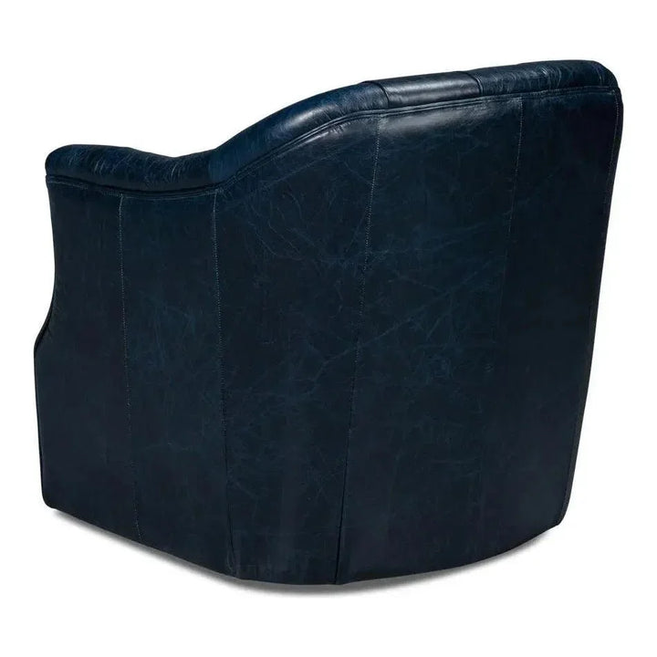 Coolidge Leather Blue Swivel Arm Chair - LOOMLAN - Sarreid - Club Chairs