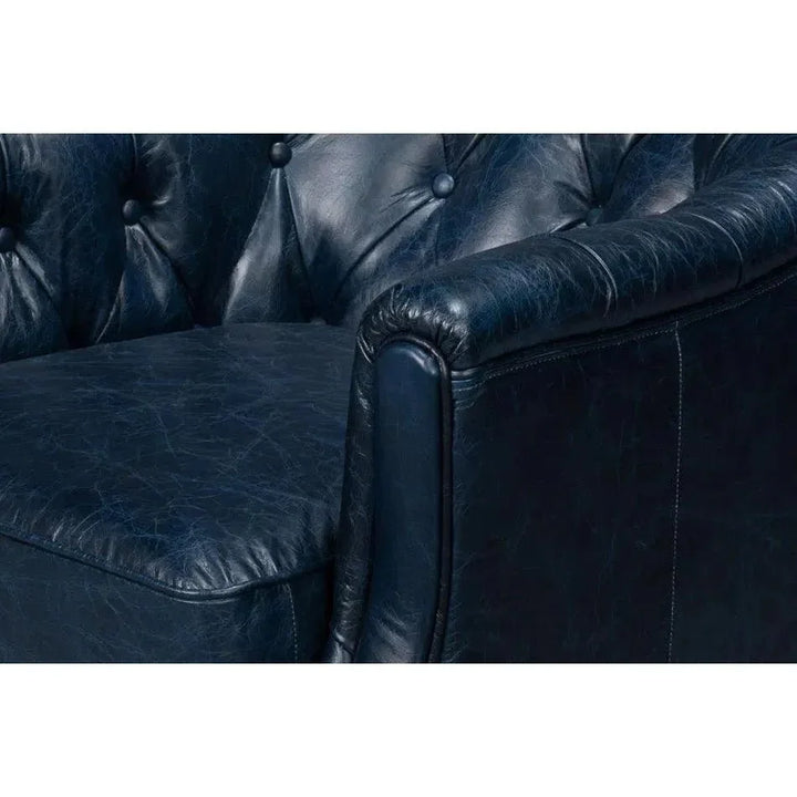 Coolidge Leather Blue Swivel Arm Chair - LOOMLAN - Sarreid - Club Chairs