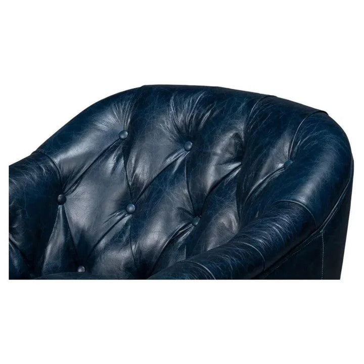 Coolidge Leather Blue Swivel Arm Chair - LOOMLAN - Sarreid - Club Chairs