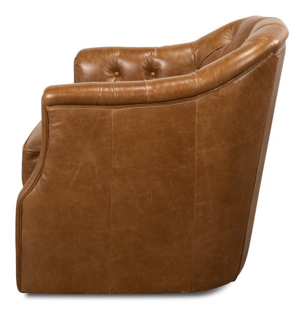 Coolidge Leather Swivel Club Chair Cuba Brown-Club Chairs-Sarreid-LOOMLAN