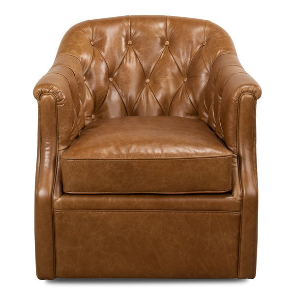Coolidge Leather Swivel Club Chair Cuba Brown-Club Chairs-Sarreid-LOOMLAN