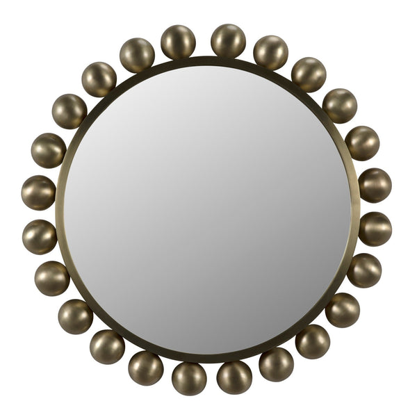 Cooper Metal Round Mirror With Brass Finish-Wall Mirrors-Noir-LOOMLAN