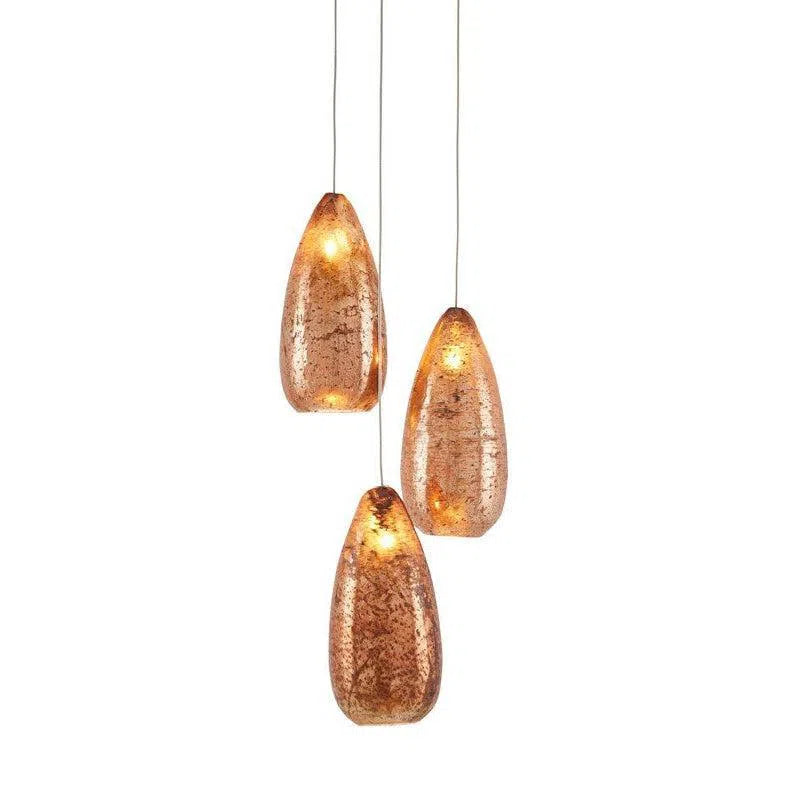 Copper Silver Painted Silver Rame 3-Light Multi-Drop Pendant Pendants LOOMLAN By Currey & Co